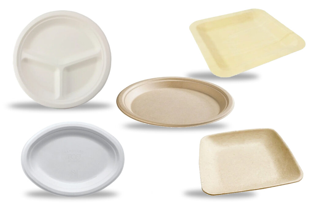 Biodegradable fiber-based molded plates with custom logo printing for professional kitchens
