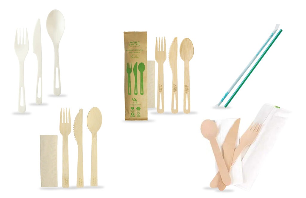 Custom branded biodegradable wooden cutlery sets for airlines and takeout services